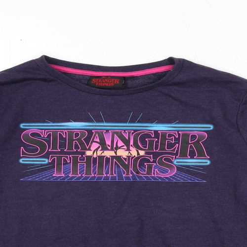 STRANGER THINGS Girls Purple Cotton Pullover Sweatshirt Size 13-14 Years Pullover