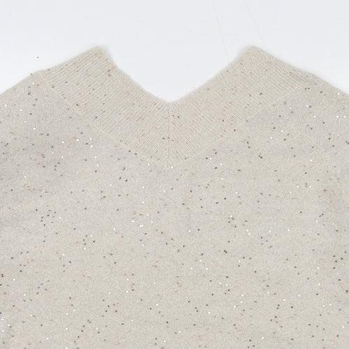 NEXT Womens Beige V-Neck Acrylic Pullover Jumper Size 10