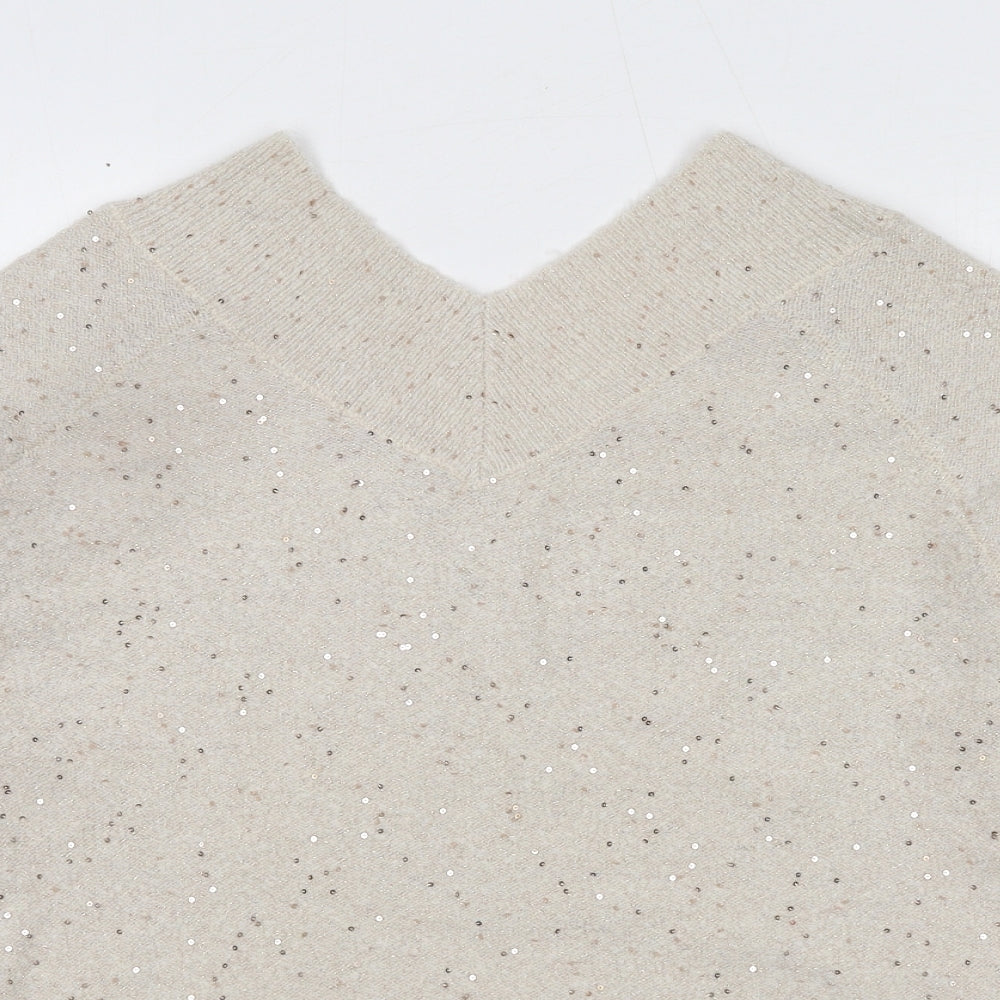 NEXT Womens Beige V-Neck Acrylic Pullover Jumper Size 10