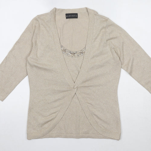 Alex & Co Womens Beige Viscose Basic Blouse Size 12 Round Neck - Twin Set