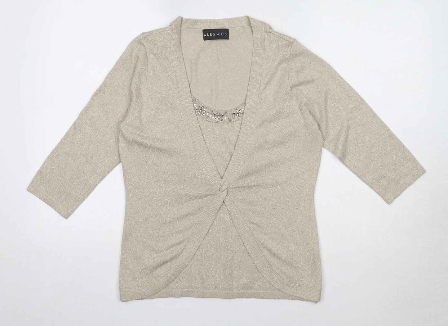 Alex & Co Womens Beige Viscose Basic Blouse Size 12 Round Neck - Twin Set