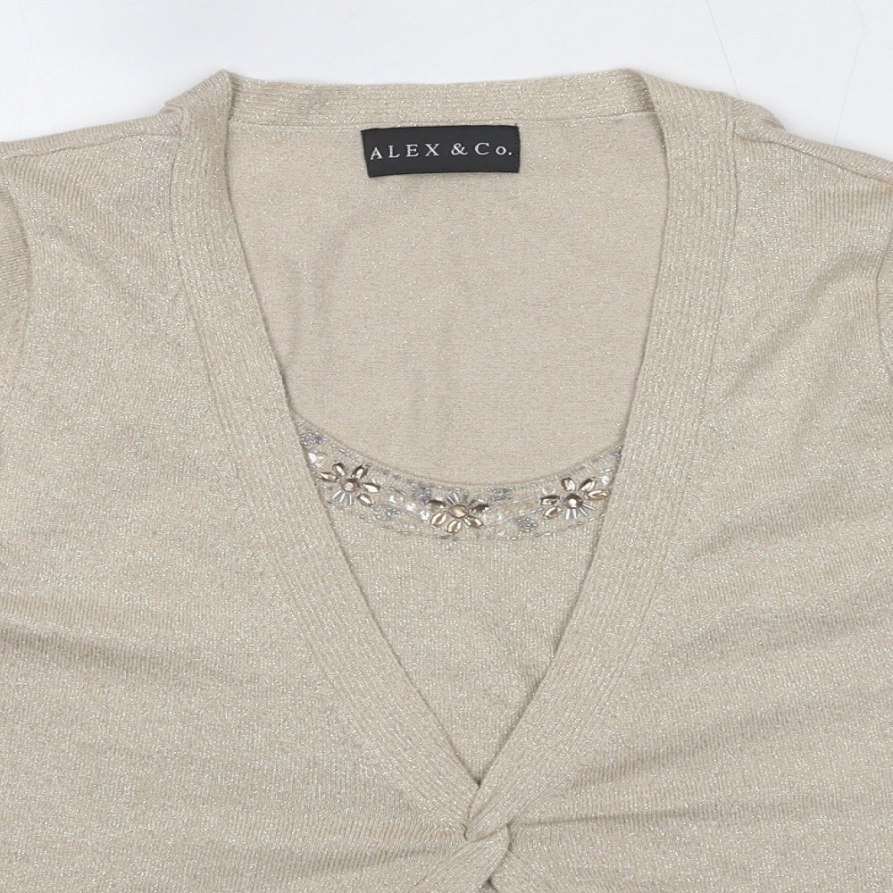 Alex & Co Womens Beige Viscose Basic Blouse Size 12 Round Neck - Twin Set