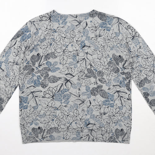 Maine Womens Blue Round Neck Geometric Acrylic Pullover Jumper Size 14 - Leaf Pattern
