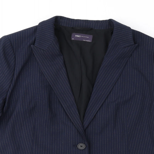 Marks and Spencer Womens Blue Pinstripe Polyester Jacket Suit Jacket Size 18