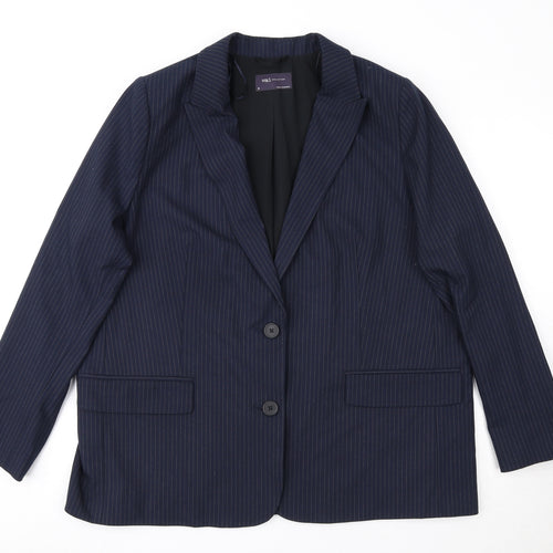 Marks and Spencer Womens Blue Pinstripe Polyester Jacket Suit Jacket Size 18