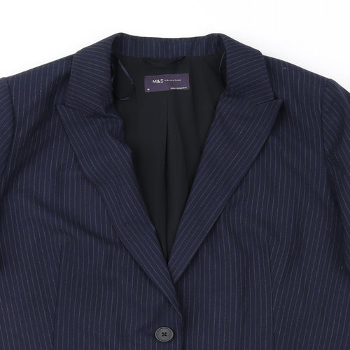 Marks and Spencer Womens Blue Pinstripe Polyester Jacket Suit Jacket Size 18