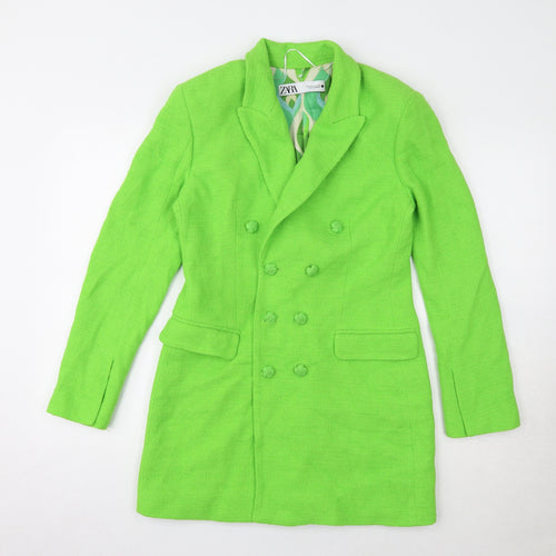 Zara Womens Green Pea Coat Coat Size M Button