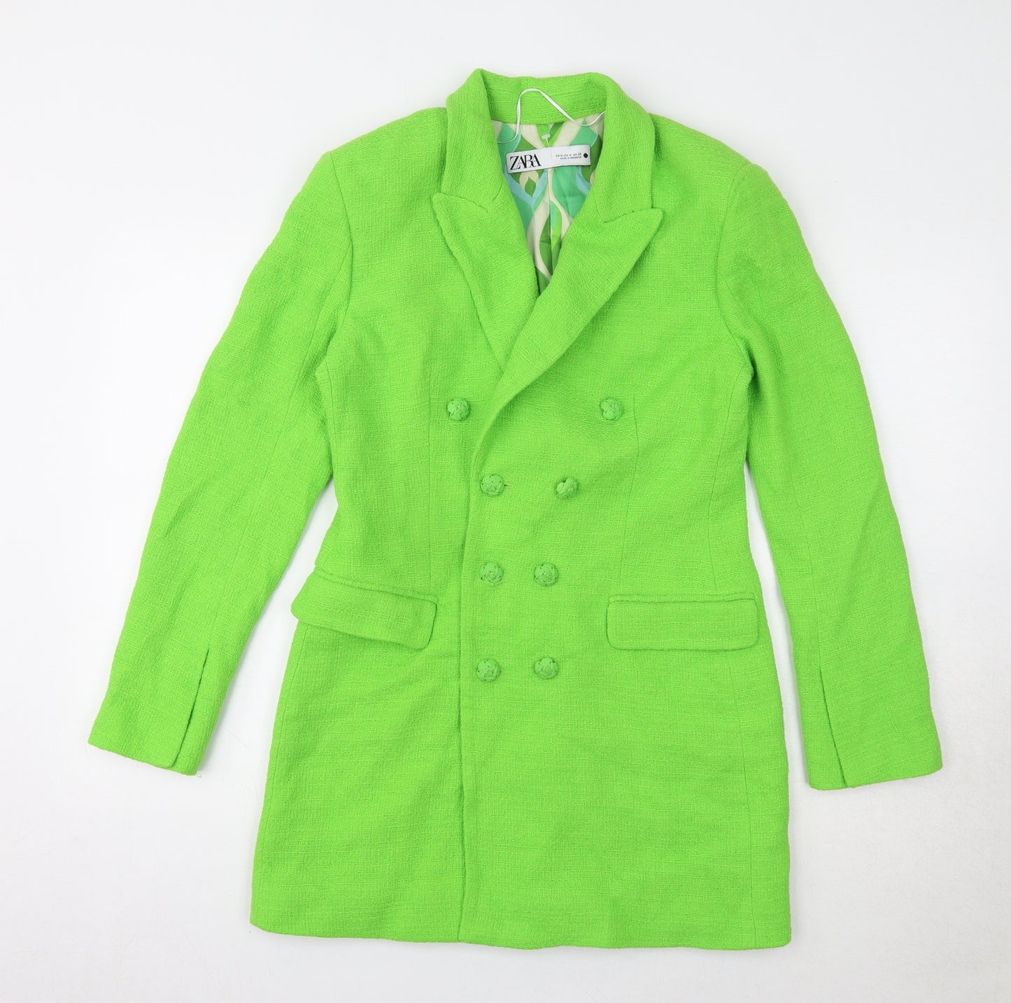 Zara Womens Green Pea Coat Coat Size M Button
