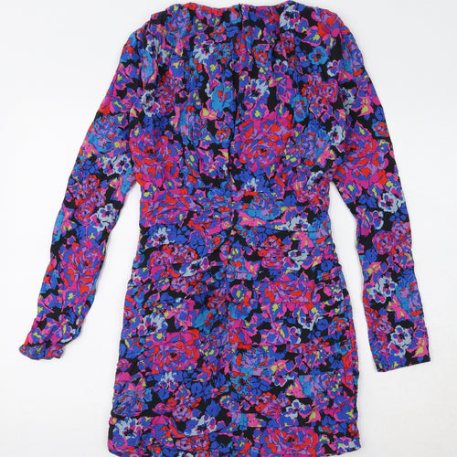 Zara Womens Multicoloured Floral Viscose A-Line Size XS Round Neck Zip
