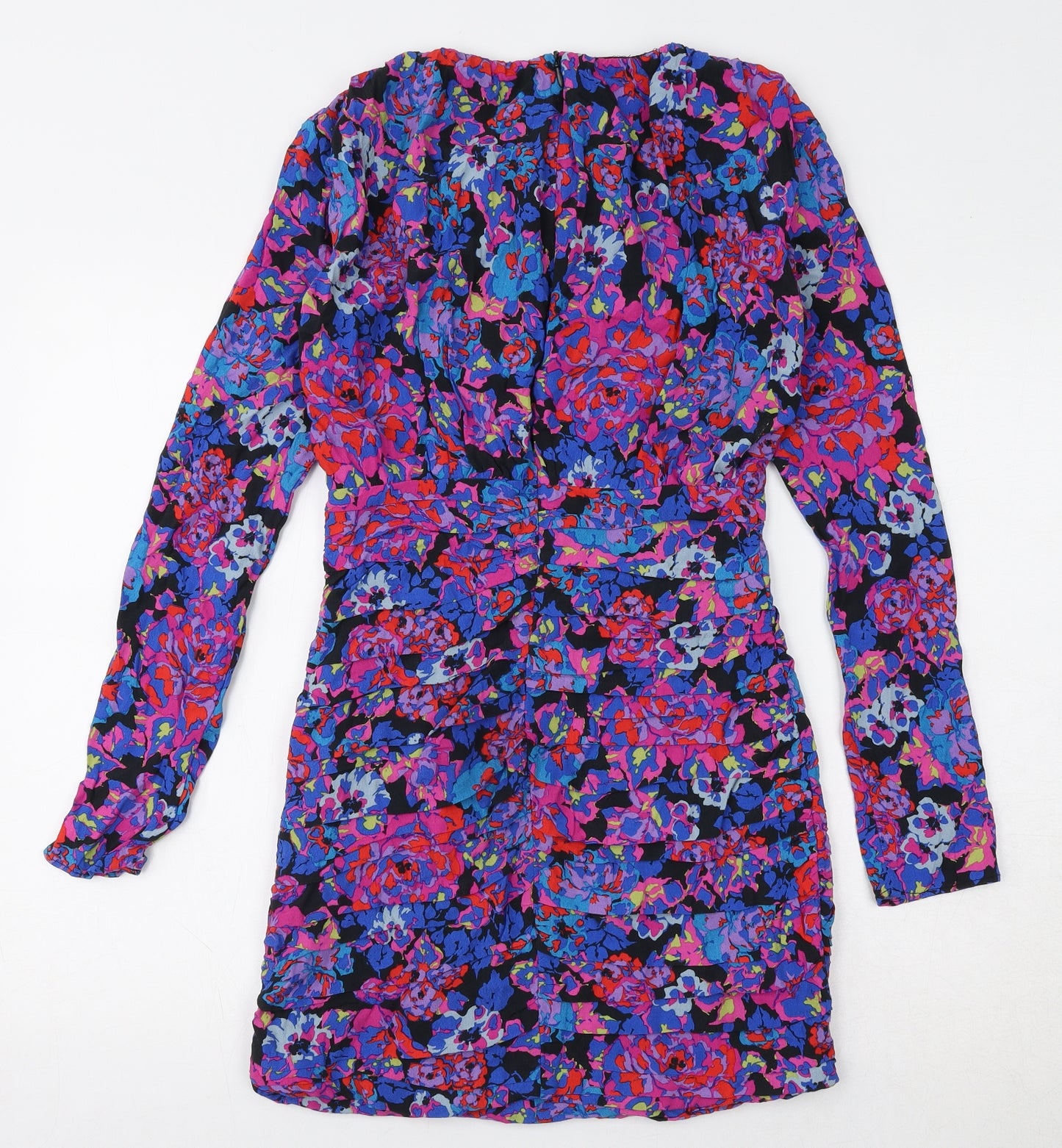 Zara Womens Multicoloured Floral Viscose A-Line Size XS Round Neck Zip