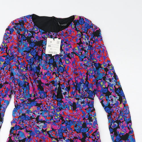 Zara Womens Multicoloured Floral Viscose A-Line Size XS Round Neck Zip