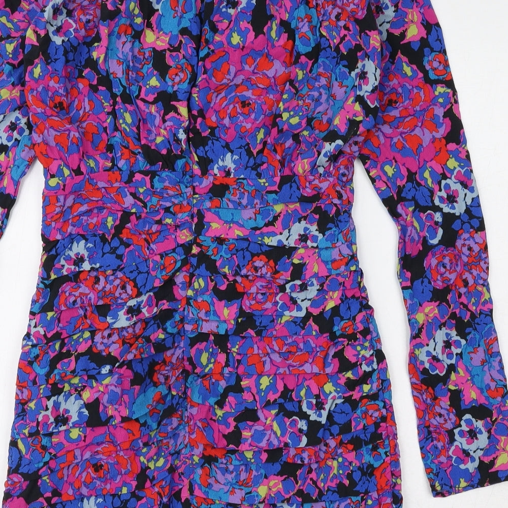 Zara Womens Multicoloured Floral Viscose A-Line Size XS Round Neck Zip