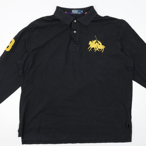 Polo Ralph Lauren Mens Black Cotton Polo Size 2XL Collared Button