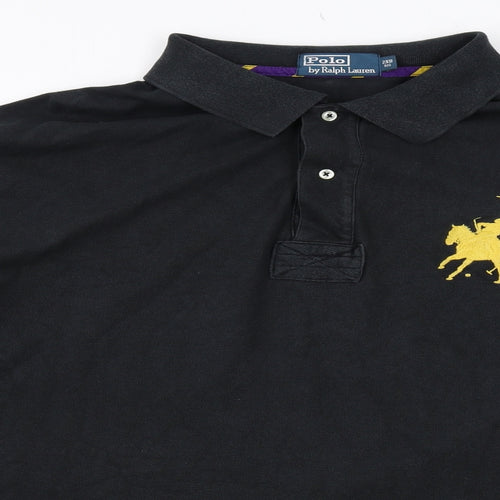 Polo Ralph Lauren Mens Black Cotton Polo Size 2XL Collared Button