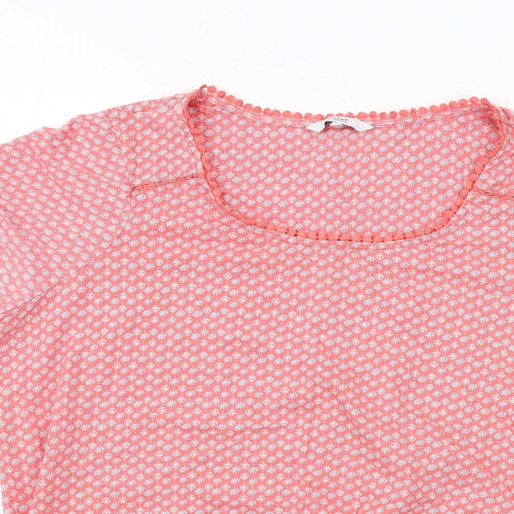 NEXT Womens Red Geometric Cotton Basic T-Shirt Size 22 Round Neck