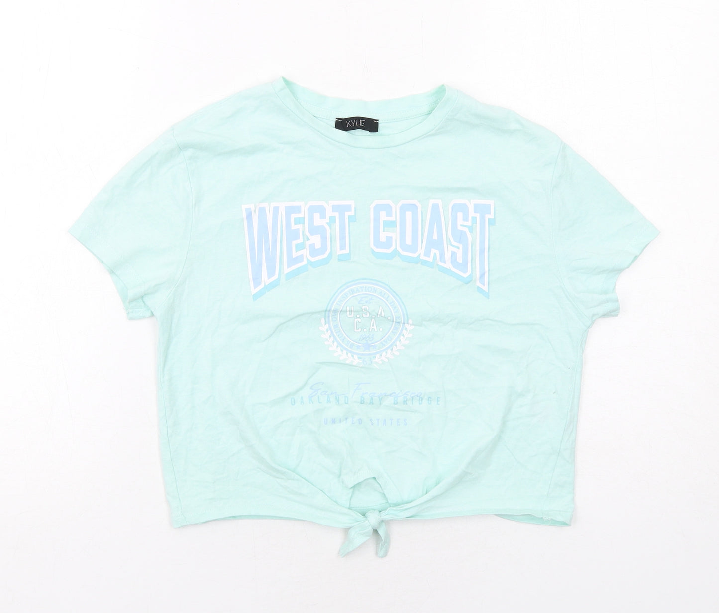 M&Co Girls Green Cotton Basic T-Shirt Size 12 Years Round Neck Pullover - West Coast