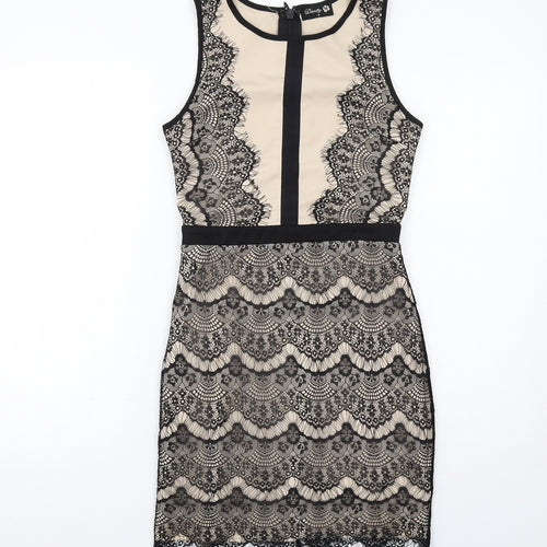 Danity Womens Black Polyester Pencil Dress Size S Boat Neck Zip - Lace Overlay