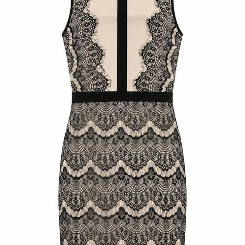 Danity Womens Black Polyester Pencil Dress Size S Boat Neck Zip - Lace Overlay