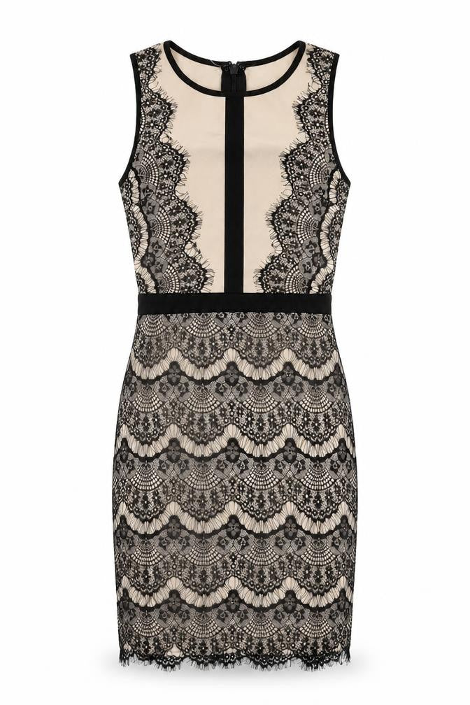Danity Womens Black Polyester Pencil Dress Size S Boat Neck Zip - Lace Overlay