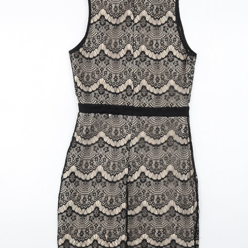 Danity Womens Black Polyester Pencil Dress Size S Boat Neck Zip - Lace Overlay