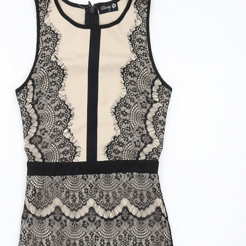 Danity Womens Black Polyester Pencil Dress Size S Boat Neck Zip - Lace Overlay