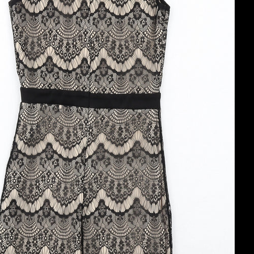Danity Womens Black Polyester Pencil Dress Size S Boat Neck Zip - Lace Overlay