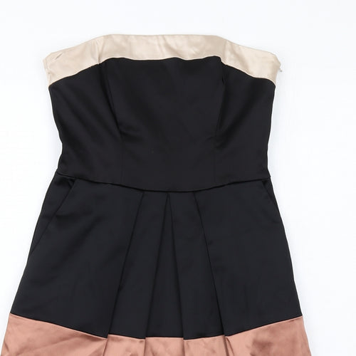 Coast Womens Black Colourblock Acetate Fit & Flare Size 10 Square Neck Zip - Strapless