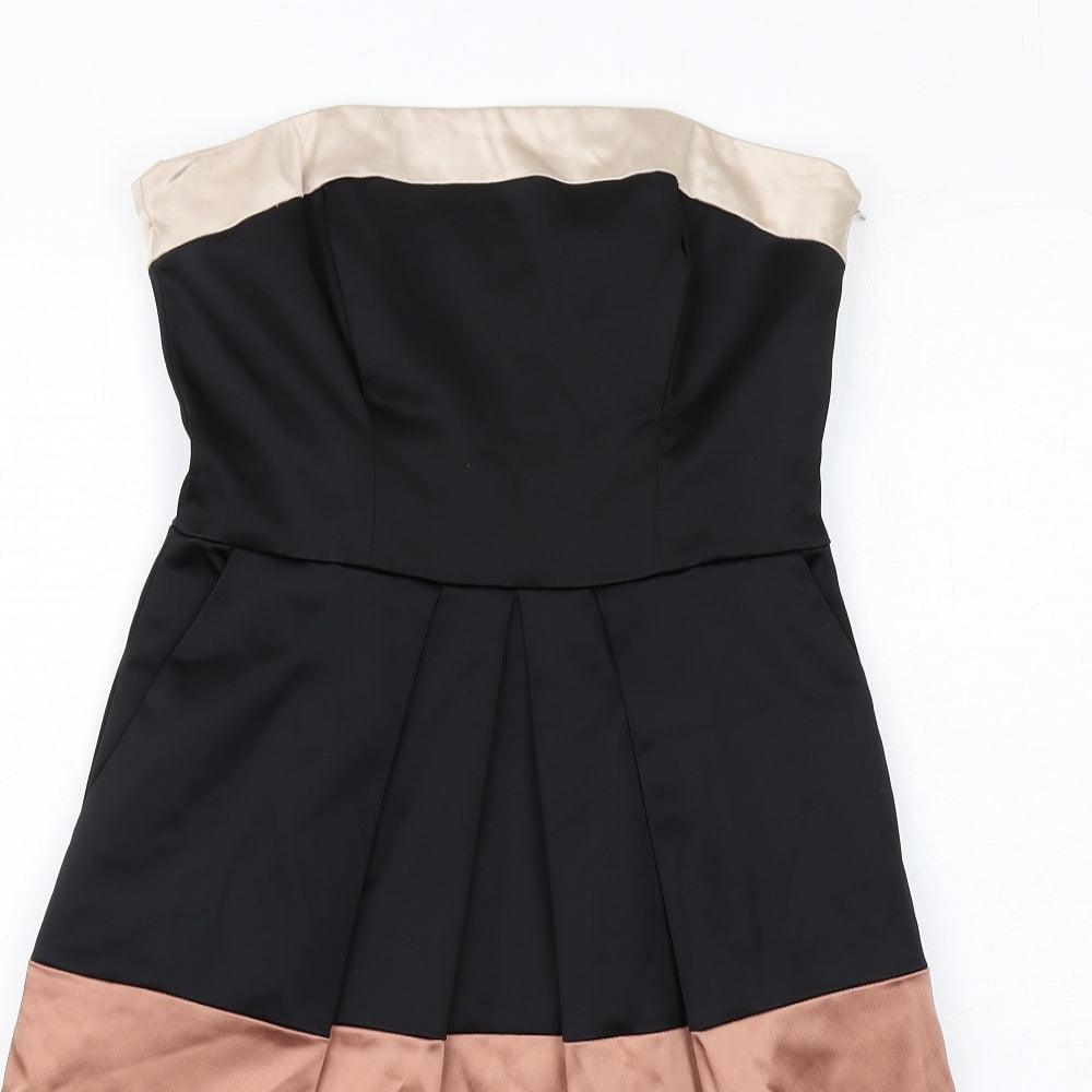 Coast Womens Black Colourblock Acetate Fit & Flare Size 10 Square Neck Zip - Strapless