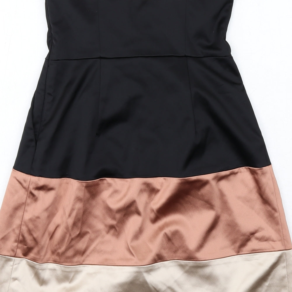 Coast Womens Black Colourblock Acetate Fit & Flare Size 10 Square Neck Zip - Strapless