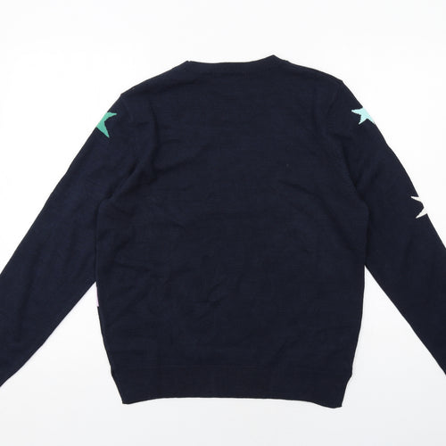 Marks and Spencer Womens Blue Crew Neck Geometric Acrylic Pullover Jumper Size 10 - Star Print