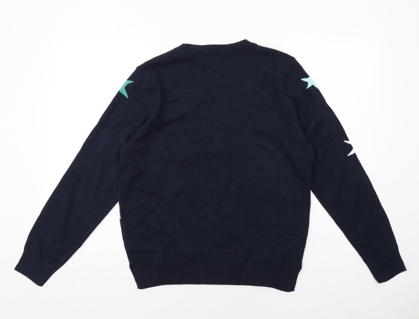 Marks and Spencer Womens Blue Crew Neck Geometric Acrylic Pullover Jumper Size 10 - Star Print