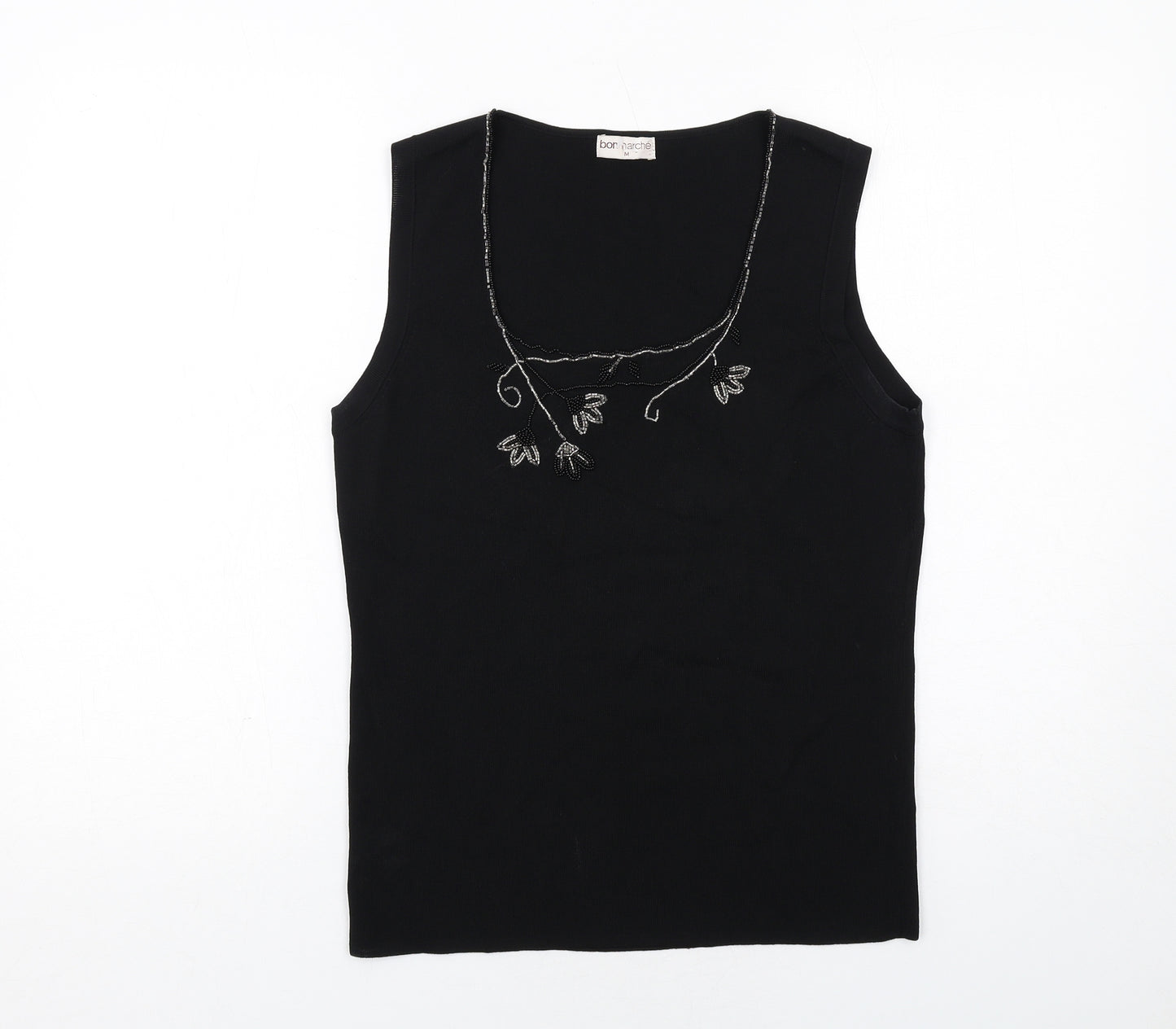 Bonmarché Womens Black Viscose Basic Tank Size M Scoop Neck
