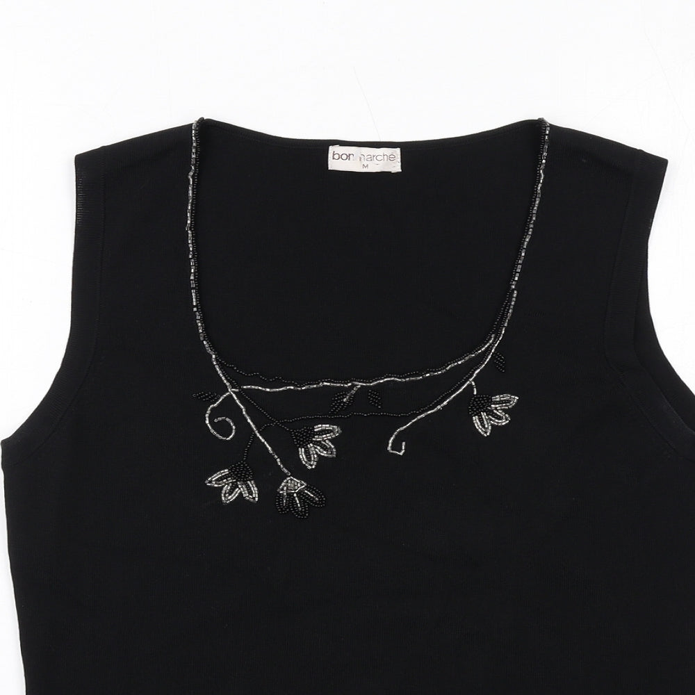 Bonmarché Womens Black Viscose Basic Tank Size M Scoop Neck