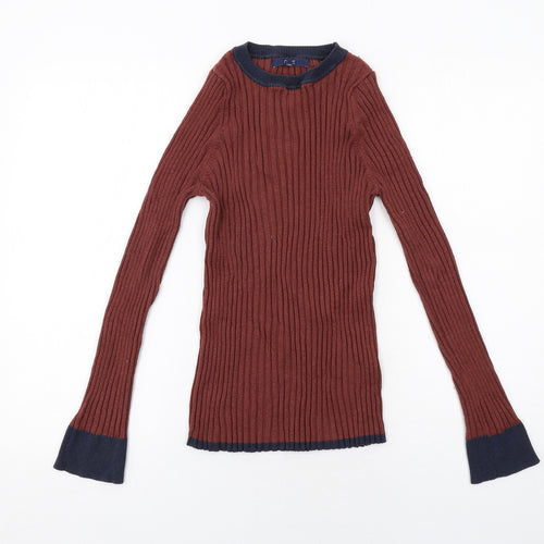 NEXT Womens Brown Boat Neck Nylon Pullover Jumper Size 12 - Ribbed