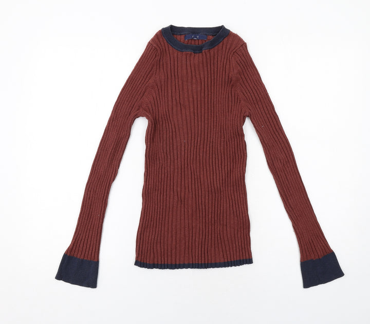NEXT Womens Brown Boat Neck Nylon Pullover Jumper Size 12 - Ribbed