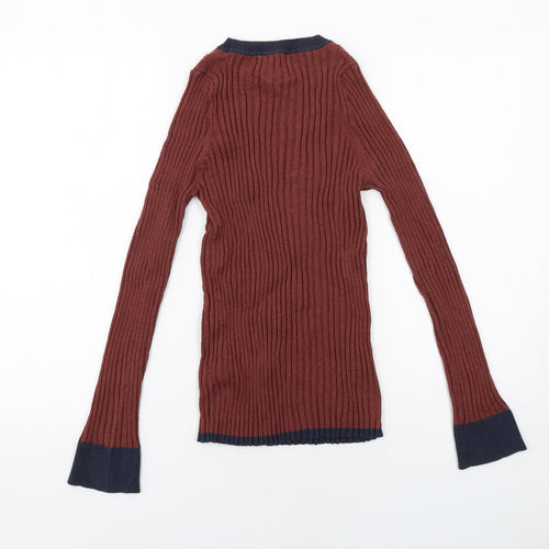 NEXT Womens Brown Boat Neck Nylon Pullover Jumper Size 12 - Ribbed
