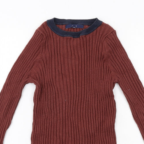 NEXT Womens Brown Boat Neck Nylon Pullover Jumper Size 12 - Ribbed