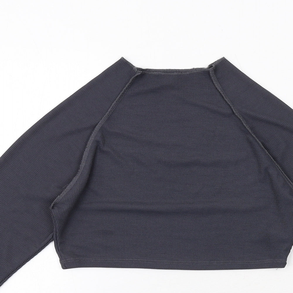 PRETTYLITTLETHING Womens Grey Polyester Basic T-Shirt Size 10 Round Neck