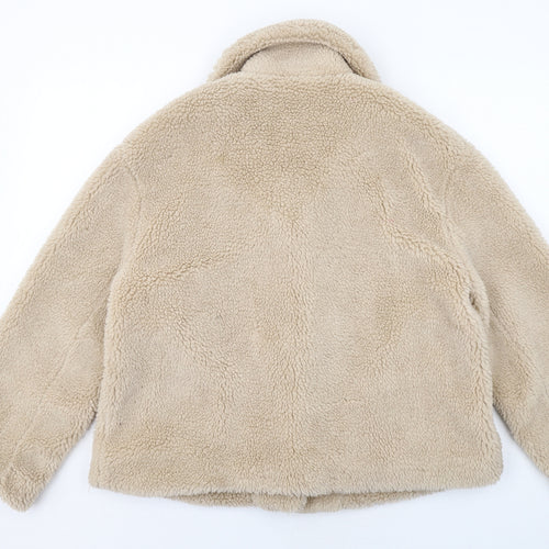 Zara Womens Beige Jacket Size L Button - Teddy Bear Style