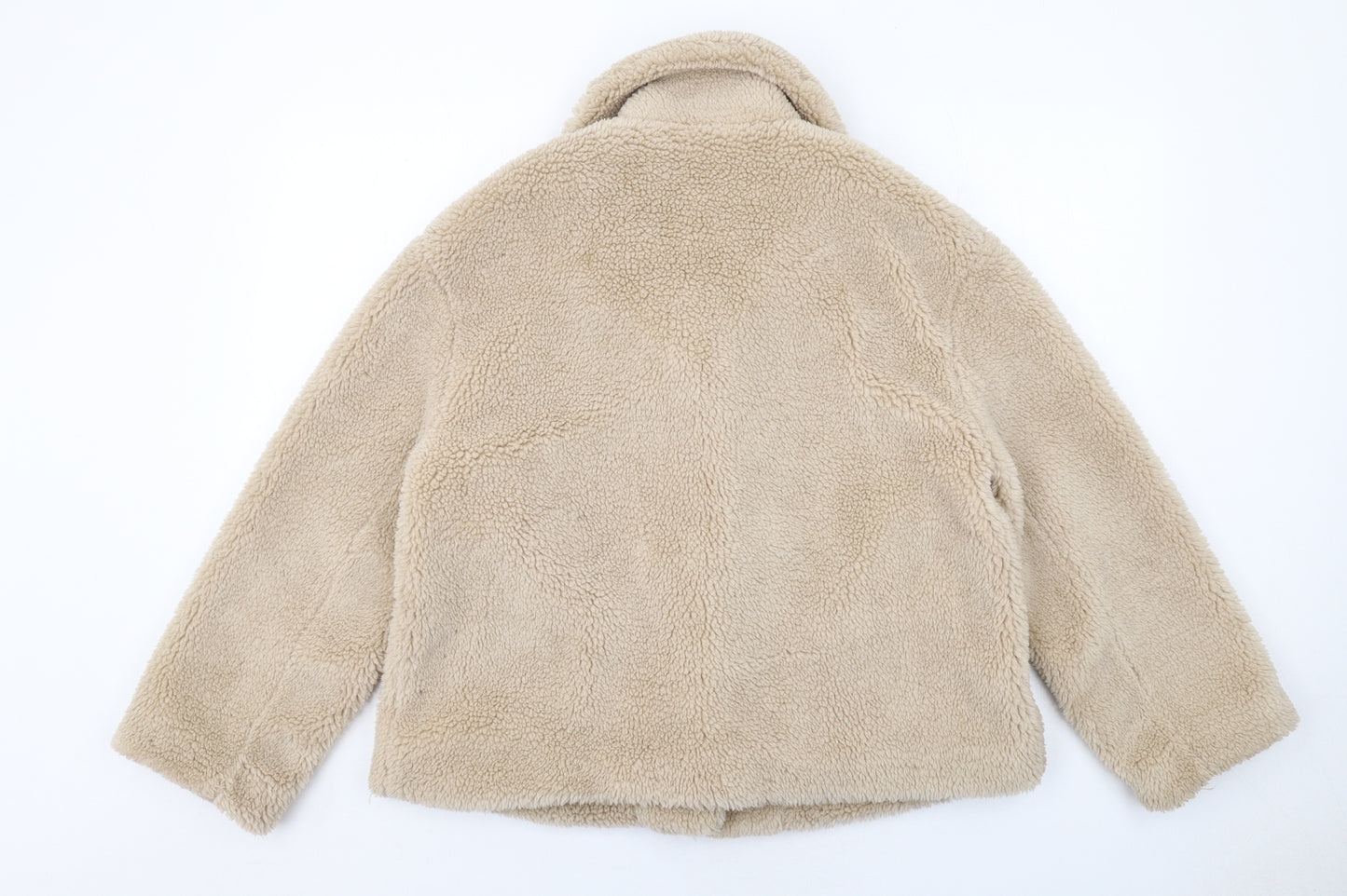 Zara Womens Beige Jacket Size L Button - Teddy Bear Style