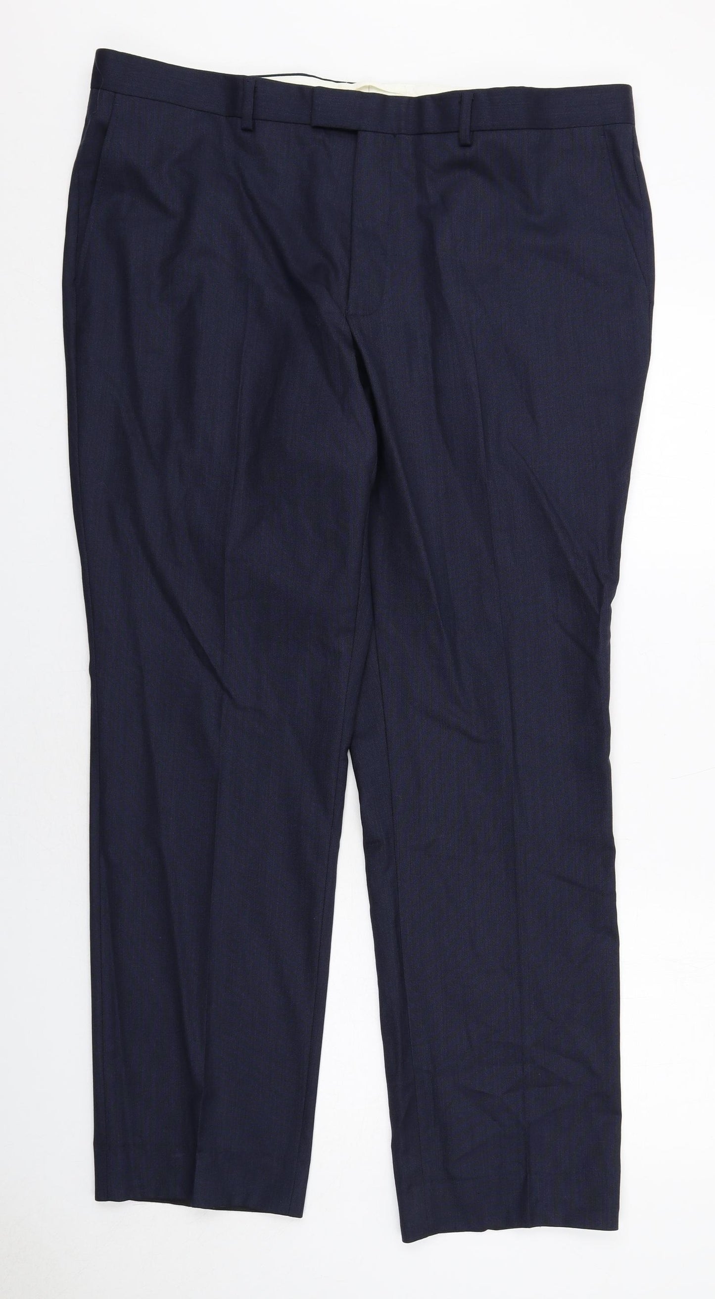 T.M.Lewin Mens Blue Wool Trousers Size 40 in Regular Zip