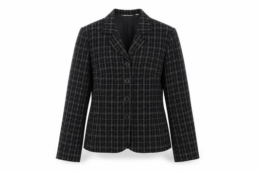 Front view of Next women’s black geometric jacket blazer, size UK 10, button