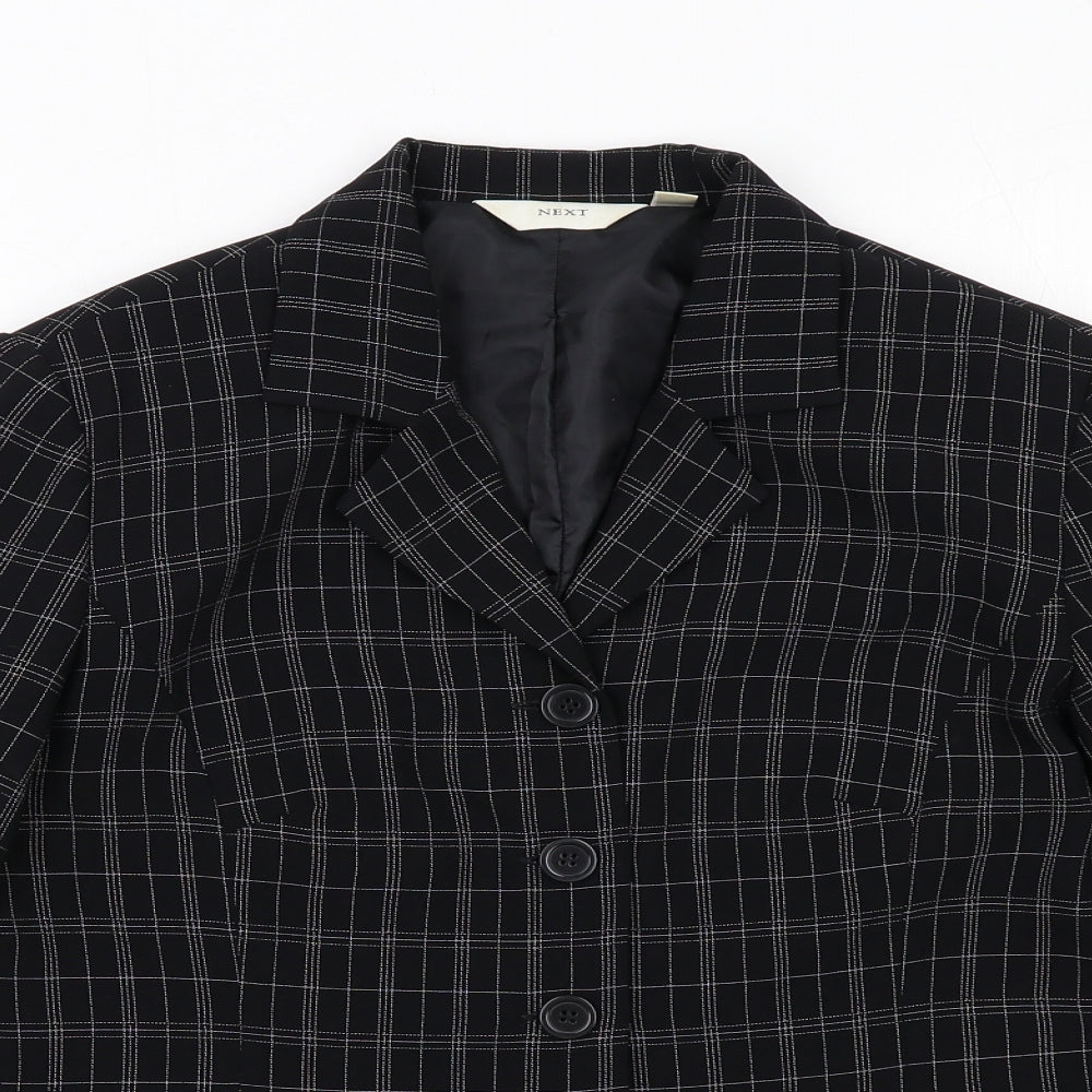 NEXT Womens Black Geometric Jacket Blazer Size 10 Button