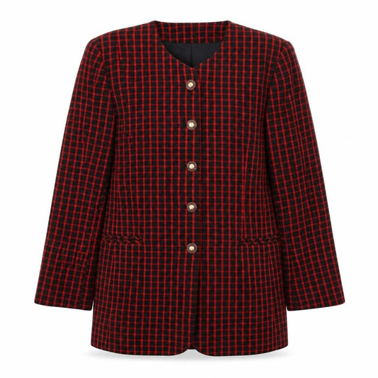 Front view of Klass women’s red geometric jacket, size UK 10, button