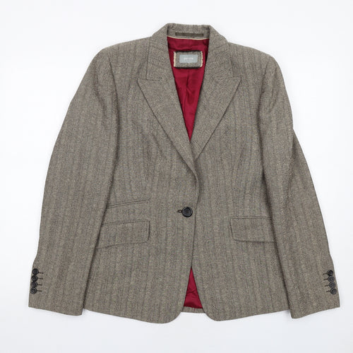 Per Una Womens Beige Herringbone Polyester Jacket Blazer Size 16