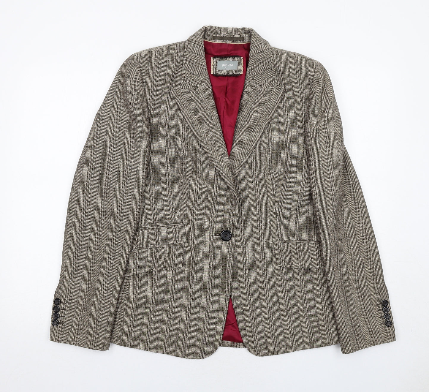 Per Una Womens Beige Herringbone Polyester Jacket Blazer Size 16