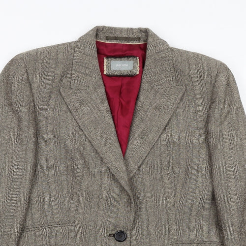 Per Una Womens Beige Herringbone Polyester Jacket Blazer Size 16