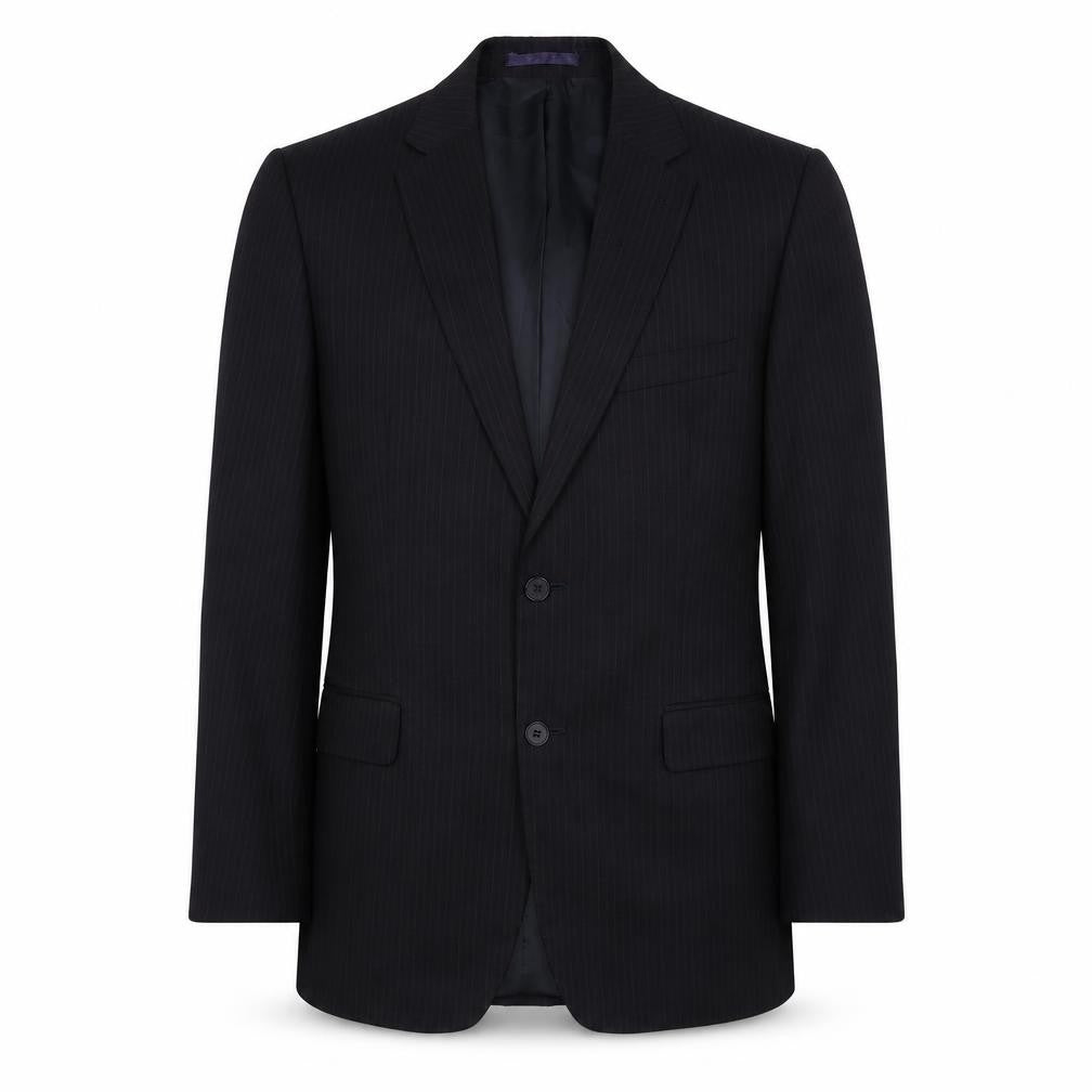 Front view of Karl Jackson men’s black polyester jacket suit jacket, size 38, regular