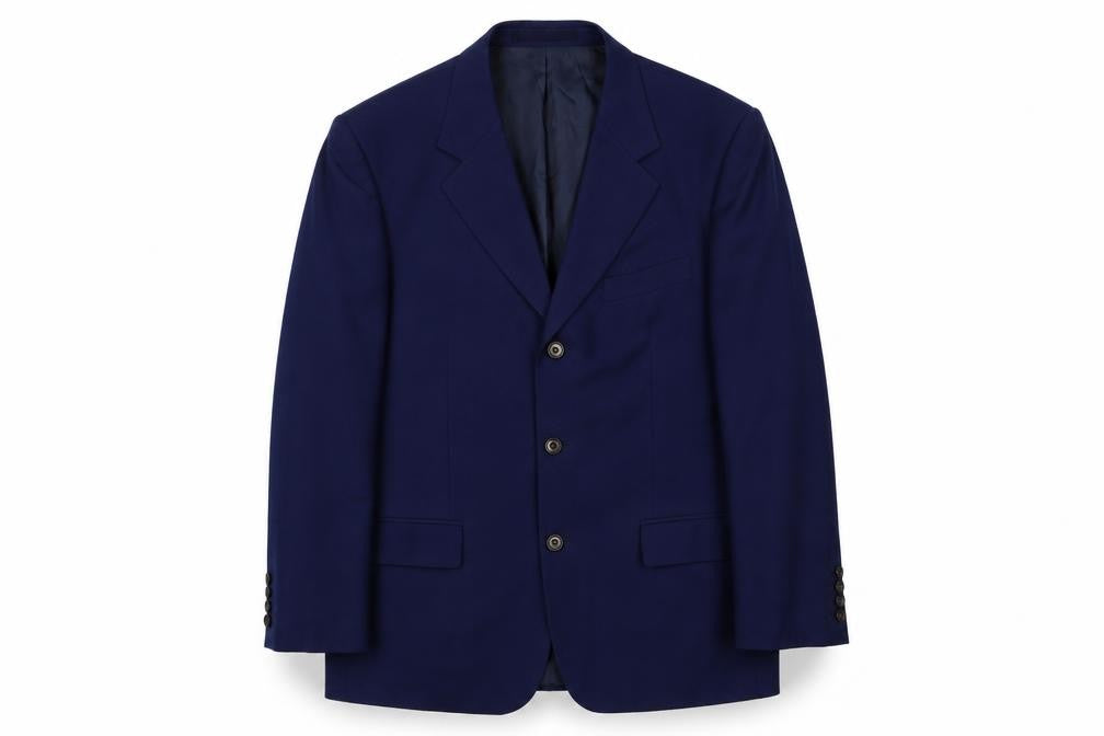 Front view of Marks & Spencer men’s blue wool jacket suit jacket, size 40, regular
