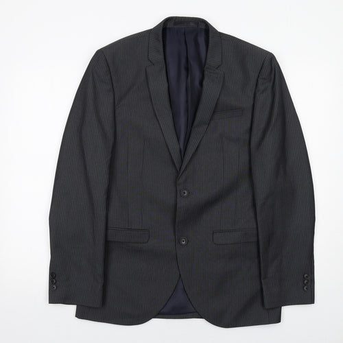 NEXT Mens Grey Striped Polyester Jacket Suit Jacket Size 38 Regular